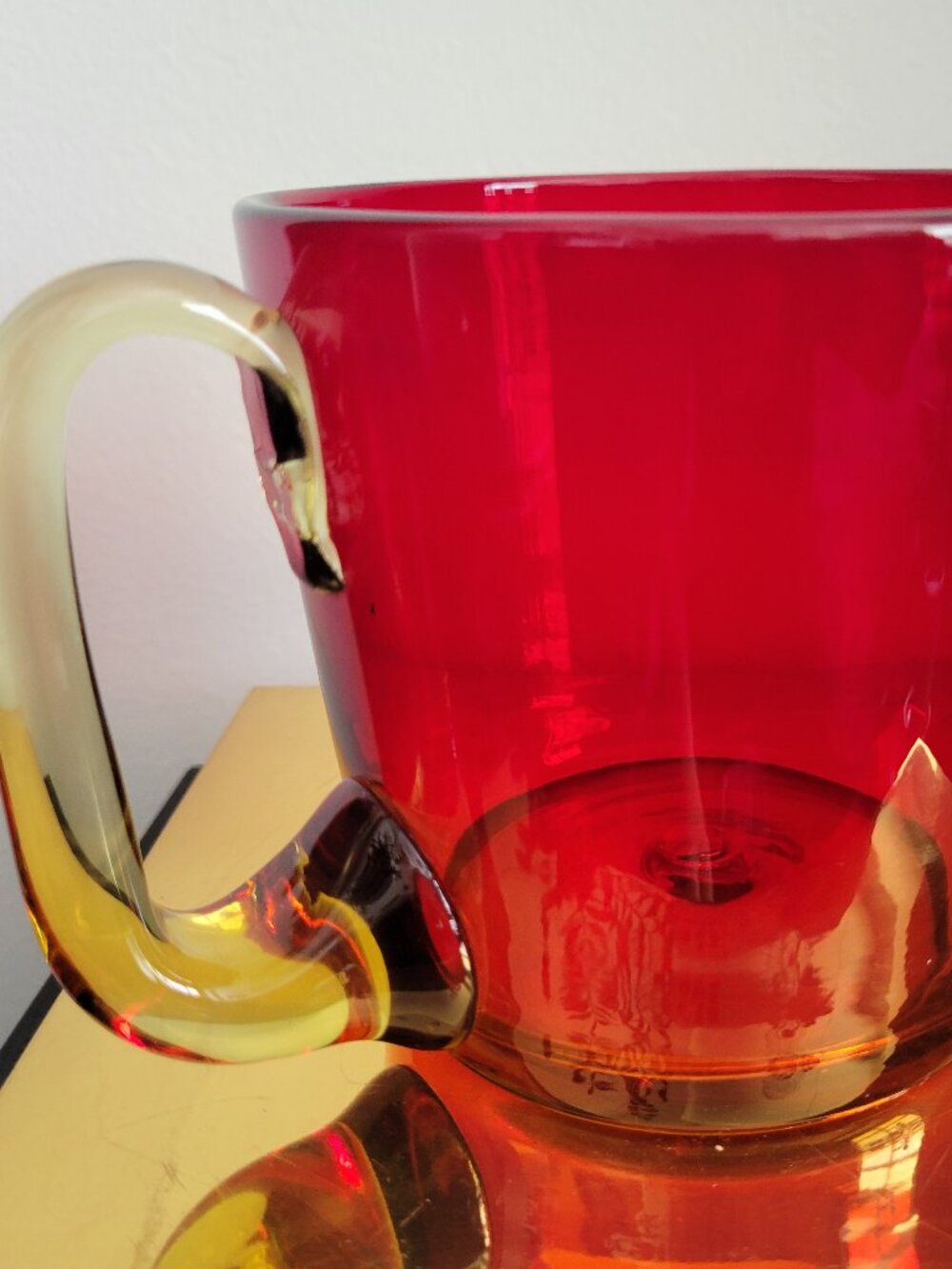 Blenko Art hand-blown AMBERINA Tangerine Oversized Large Mug Cup 4.25" VINTAGE